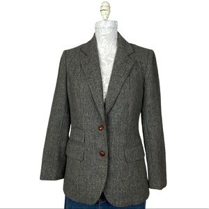 Vintage Harve Benard Grey/Cream 100% Wool Tweed Blazer  Size 4 Women's 3 Pocket